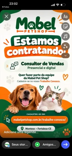 Vaga de Emprego - Consultor de Vendas | PETSHOP Montese - Fortaleza
