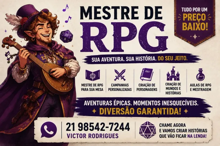 Mestre de RPG de Mesa Presencial e On-line