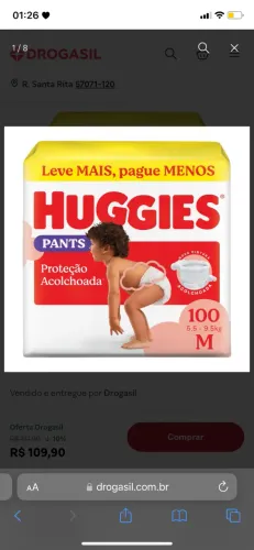 FRALDA HUGGIES PANTS SHORTINHO M 100 UNIDADES