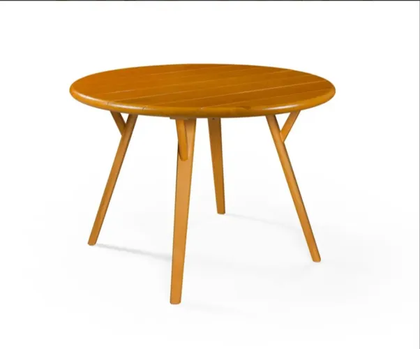Mesa De Jantar Redonda Liz 110cm Ripada Para 4 Cadeiras Pés Madeira