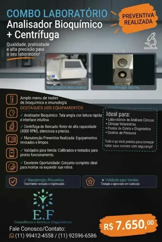 Analisador bioquímico semi automático e centrífuga