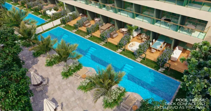 MURO ALTO, RESORT DE ALTO PADRÃO, STUDIO COM 26m², VISTA PISCINA PRINCIPAL.