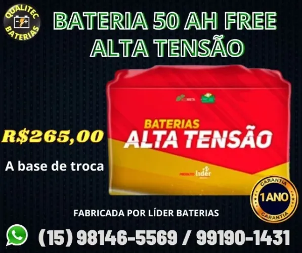 Bateria automotiva Alta Tensão 50 amperes free (selada) em 4 vezes sem juros no cartão !