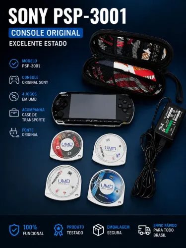 Sony PlayStation Portable (PSP-3001) - Console Original + 4 Jogos em UMD |Excelente Estado