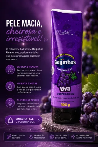 Esfoliante Hidratante Beijinhos Uva Corpo & Rosto 100g
