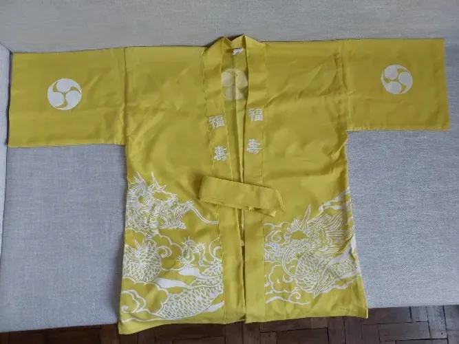 Happi Japonês Vintage Original - Dragões Brancos - Tam M
