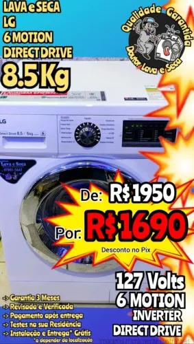 LAVA e SECA LG SEMINOVA! DIRECT DRIVE INVERTER 8.5 Kg Perfeita tudo Funcionando muito Bem!