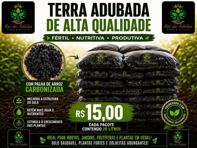Terra Adubada Especialmente preparada com produtos selecionados