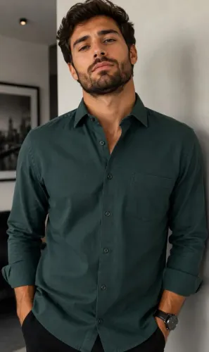 Camisa social verde tamanho G, bonita, elegante, original, bem confortável, tecido macio.