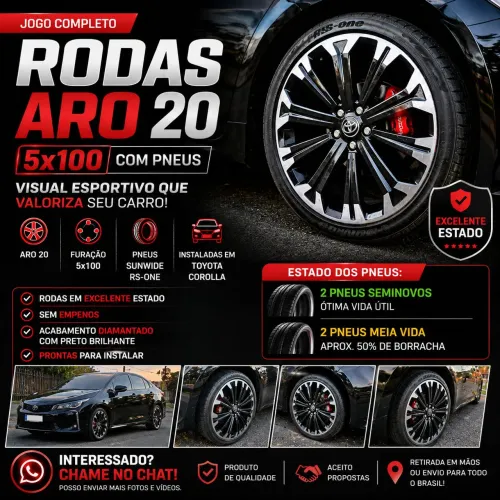 Jogo de Rodas Aro 20 5x100 + Pneus Sunwide RS-One - Excelente Estado
