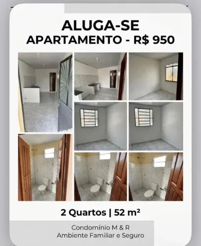 Aluga-se apartamento condomínio M&R, 2 qts, sla, coz e banheiro.