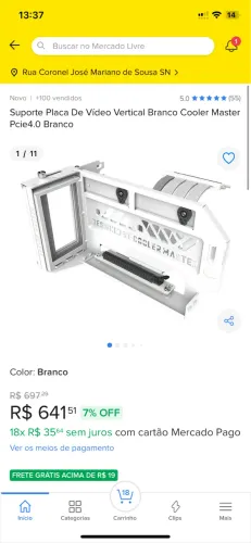 Suporte Placa De Vídeo Vertical Branco Cooler Master Pcie4.0