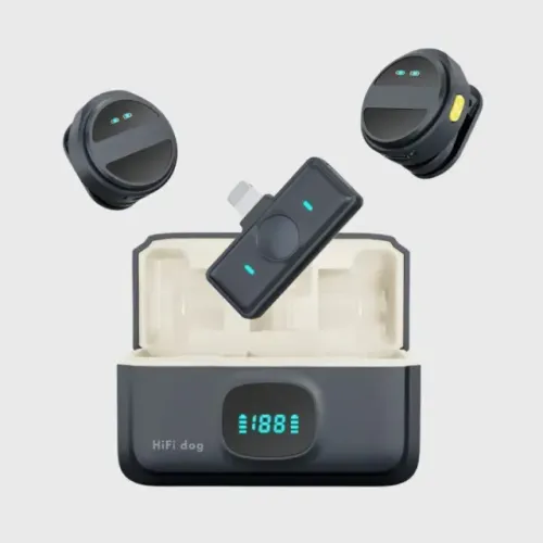 Microfone Sem Fio para iPhone 5 ao 14 (Normal, Plus, Pro e ProMax) Lapela Duplo HiFi Dog 2