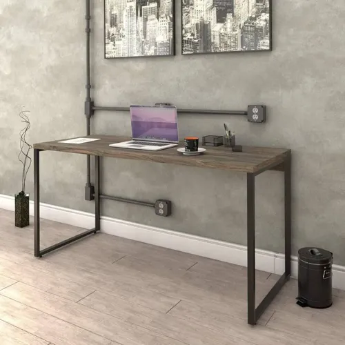 Mesa Estilo Industrial 1,50m Kuadra, Compace, Carvalho Dark/Est.Preta <br><br>