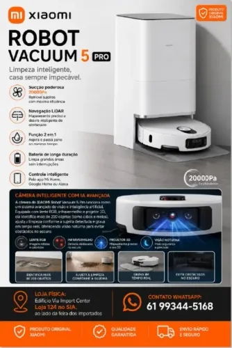 Robô Aspirador Xiaomi Vacuum 5 PRO Novo, Lacrado, com Garantia e Entrega Grátis