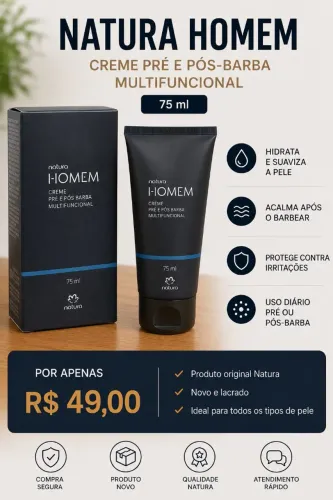 NATURA HOMEM - CREME PRÉ E PÓS-BARBA MULTIFUNCIONAL 75 ml