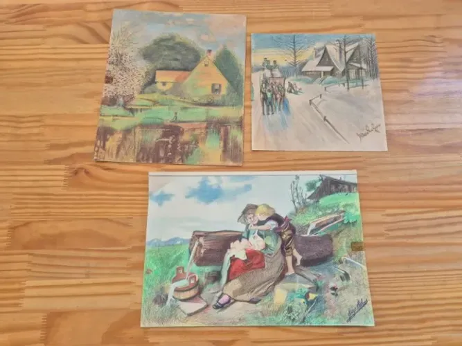 3 Desenhos Pintados À Mão. Jorge Alves. Portugal. Anos 50/60