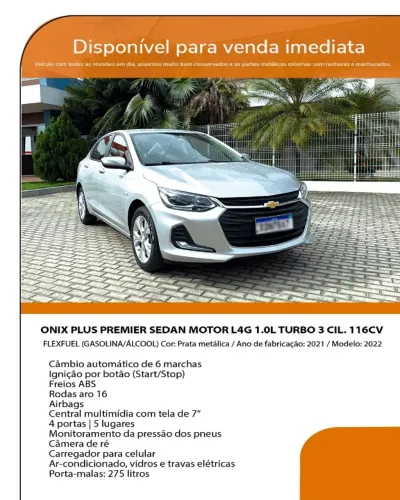 Chevrolet Onix Sedan Plus Premier 1.0 12V TB Flex Aut. 4P 2022
