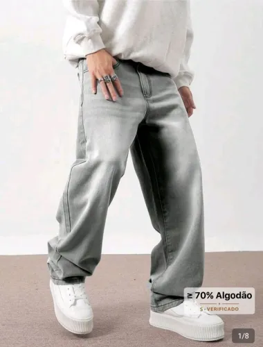 Manfinity Hypemode Jeans Masculino de Perna Reta com Ajuste