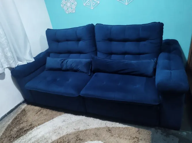 Sofá tecido Suede Cor Azul