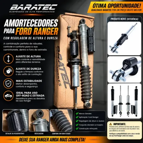 Amortecedores Baratec Off Road Reguláveis Ford Ranger - Kit Dianteiro e Traseiro