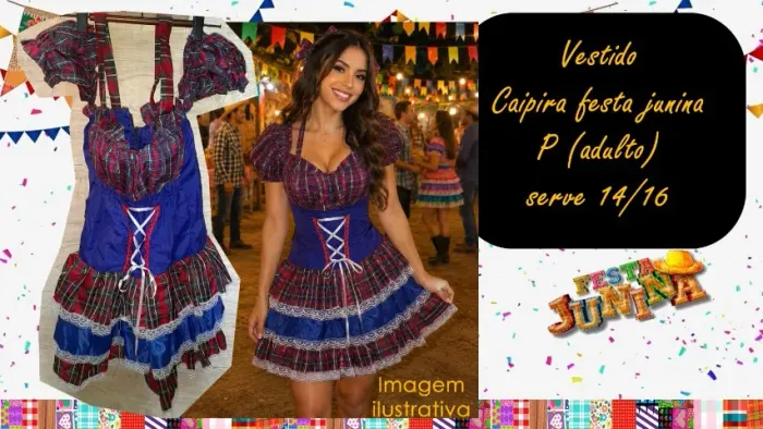 Vestido Caipira festa junina P (adulto) serve 14/16
