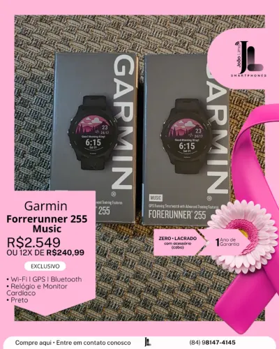 RELÓGIO GARMIN FORERUNNER 255 MUSIC, PRETO, LACRADO, EXCLUSIVO!