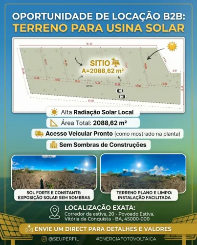 OPORTUNIDADE: Locação de Área para Usina Solar em VDC