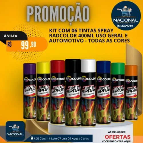 KIT COM 06 TINTAS SPRAY RADCOLOR 400ML USO GERAL E AUTOMOTIVO - TODAS AS CORES