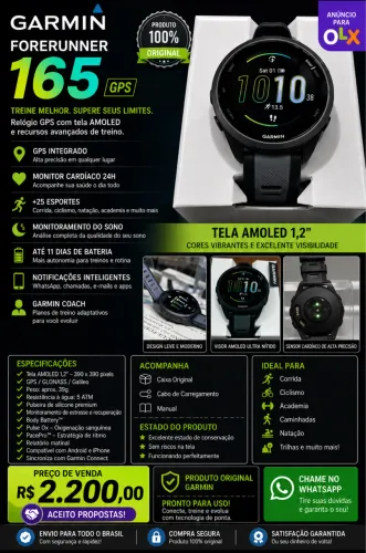 Relógio esportivo Garmin 165 MUSIC novo