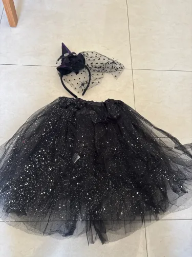 Saia tule preta + tiara bruxa