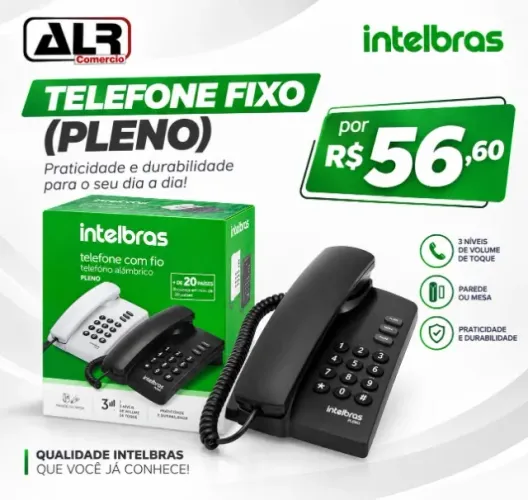 TELEFONE FIXO COM FIO PRETO PLENO INTELBRAS