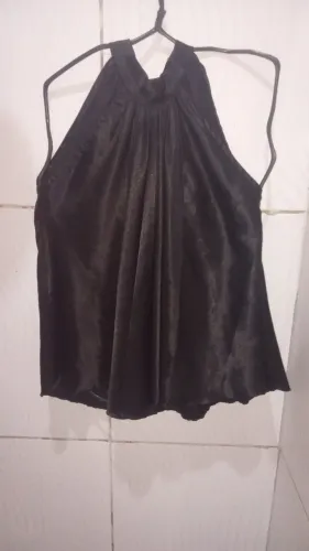 Blusa Regata Preta Cetim Feminino M