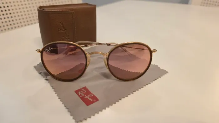 Óculos Ray Ban Round Folding Rosa com Dourado RB3517 tamanho 48-22