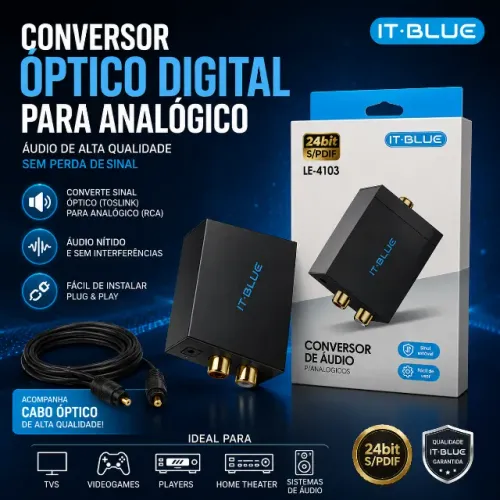 Conversor Óptico Digital Para Analógico com cabo optico incluso
