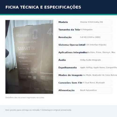 Smart TV Hisense 43" Full HD Vidaa Wi-Fi Bluetooth (Na Caixa)?