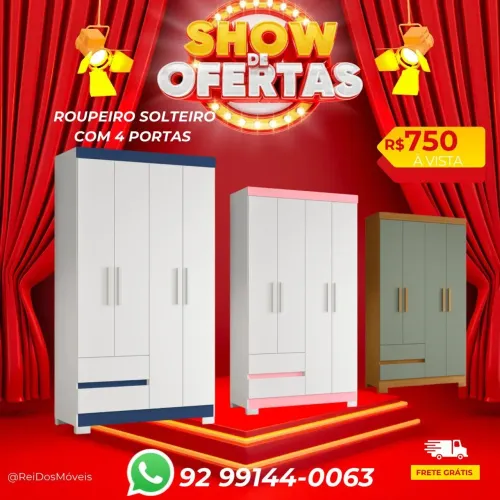 Guarda roupa solteiro com 4 portas