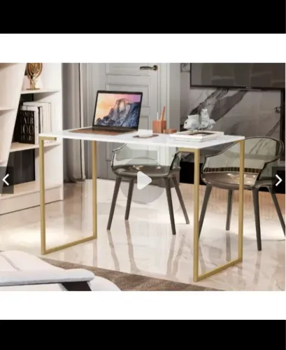 Escrivaninha Mesa de Computador Industrial Para Quarto Home Office 90cm Pes Metal Dourado