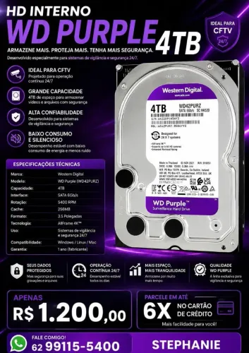 HD INTERNO WD PURPLE 4TB<br><br>PURPLE 4TB*