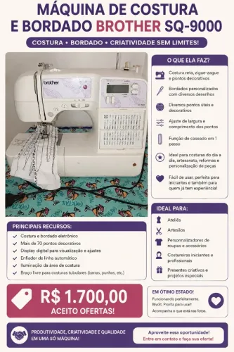 Máquina de costura e bordado SQ k 9000