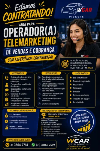 VAGA: OPERADOR DE TELEMARKETING 