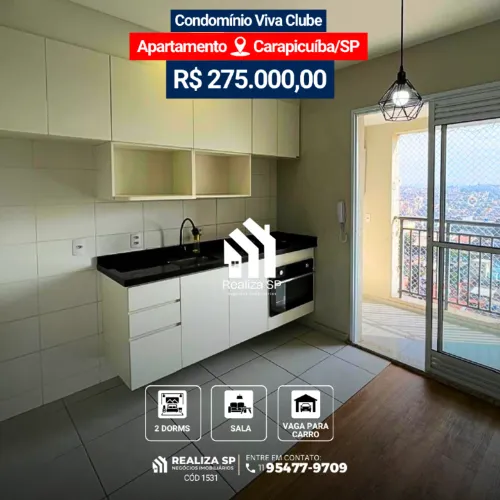 Apartamento à Venda Condomínio Viva Club Carapicuíba/SP | 2 Dormitórios | Varanda