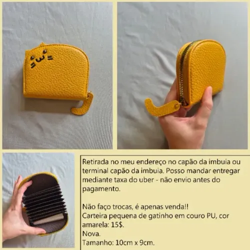 Carteira pequena de gatinho amarela nova