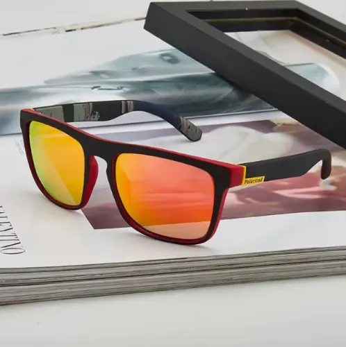 Óculos de sol polarizados proteção UV400 personalizados armação quadrada Red Red