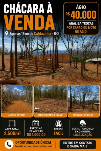 Vende se chácara próximo a caldazinha e região