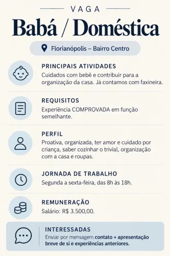 Vaga para babá / doméstica