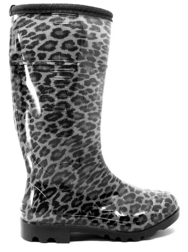 Bota Galocha Pvc Feminina Onça Preto.