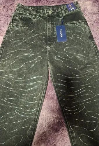 Calça Jeans Wide Leg com Brilho