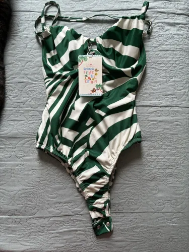 Body Listrado Verde PP - Leli Correia