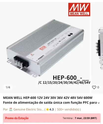 Fonte de alimentação saída única com função PFC  HEP -600